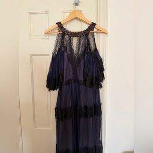 Marchesa Notte Navy and Black Lace Dress